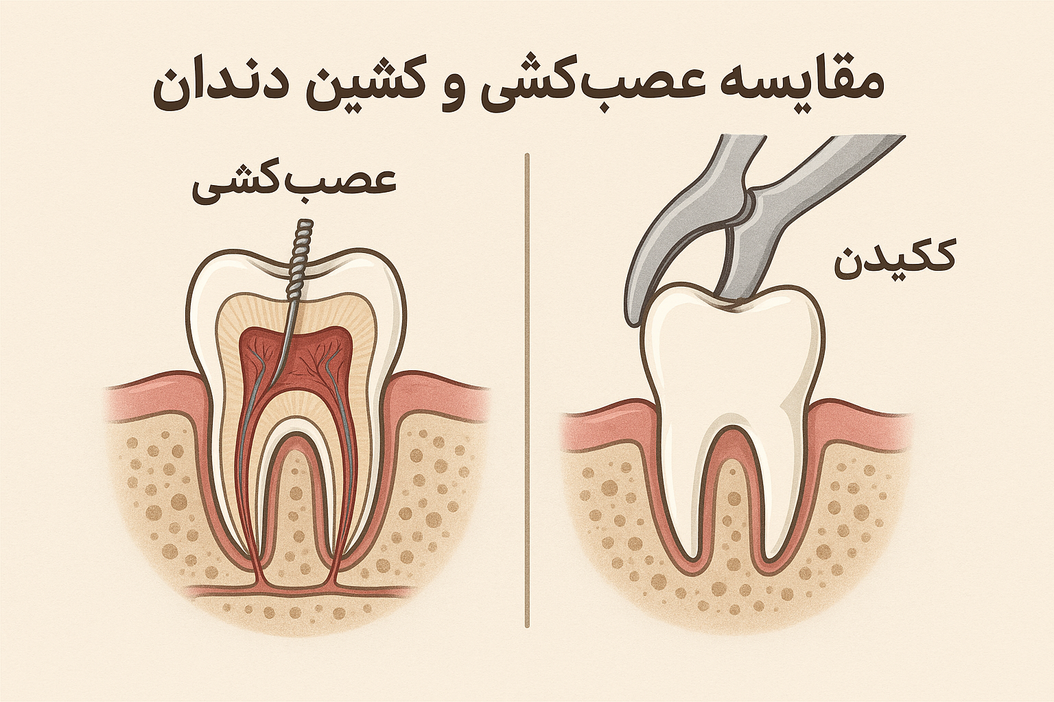 مقایسه عصب کشی و کشیدن دندان